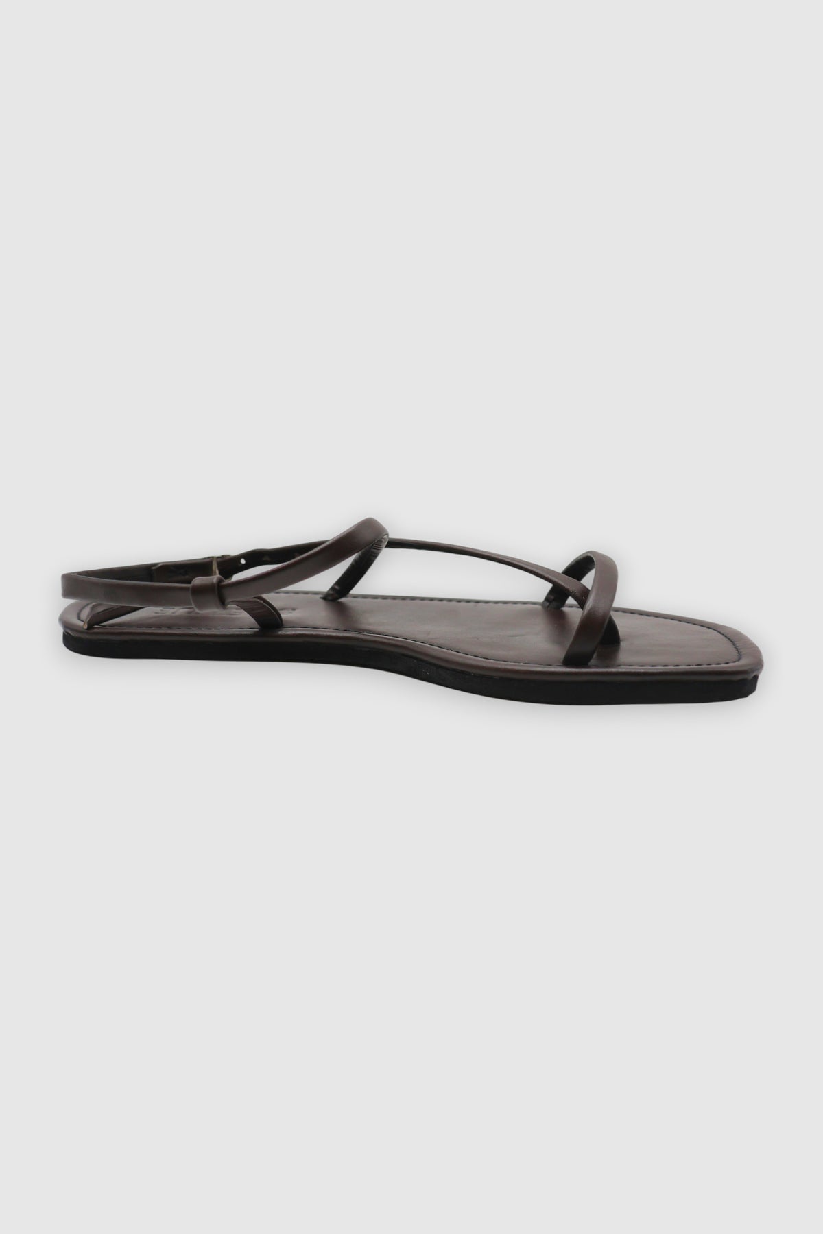 LEWIJE Bentota leather sandal in espresso brown, side profile showing the ankle strap