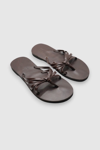 LEWIJE Coogee leather sandal in espresso brown, pair in three-quarter view
